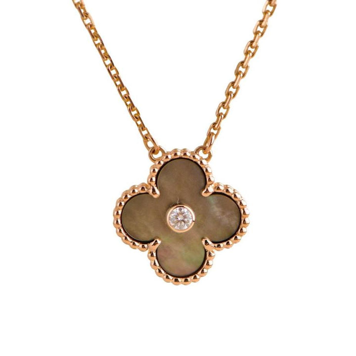 Preloved Van Cleef & Arpels 2014 Grey Mother of Pearl 18k Rose Gold Holiday Pendant