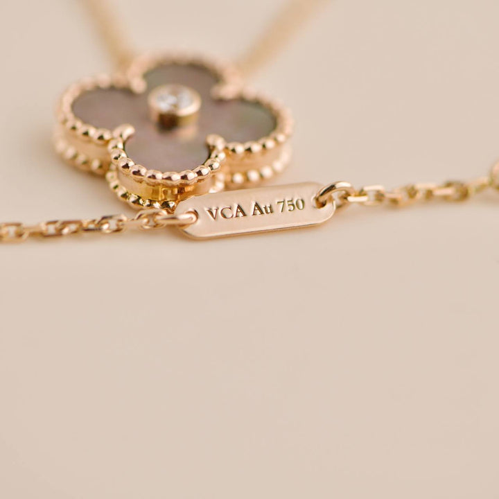 Preloved VCA Vintage Alhambra Grey Mother of Pearl 18k Rose Gold 2014 Holiday Pendant