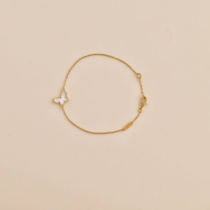 Pre-loved VCA Sweet Alhambra Mother of Pearl Butterfly 18k Yellow Gold Bracelet