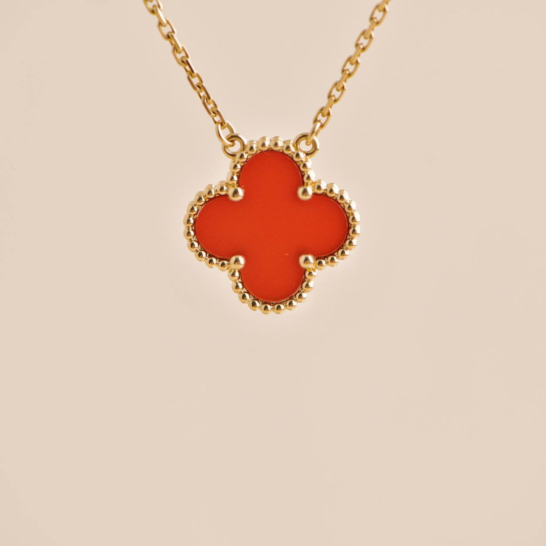 Preowned Van Cleef Vintage Alhambra Carnelian 18k Yellow Gold Pendant