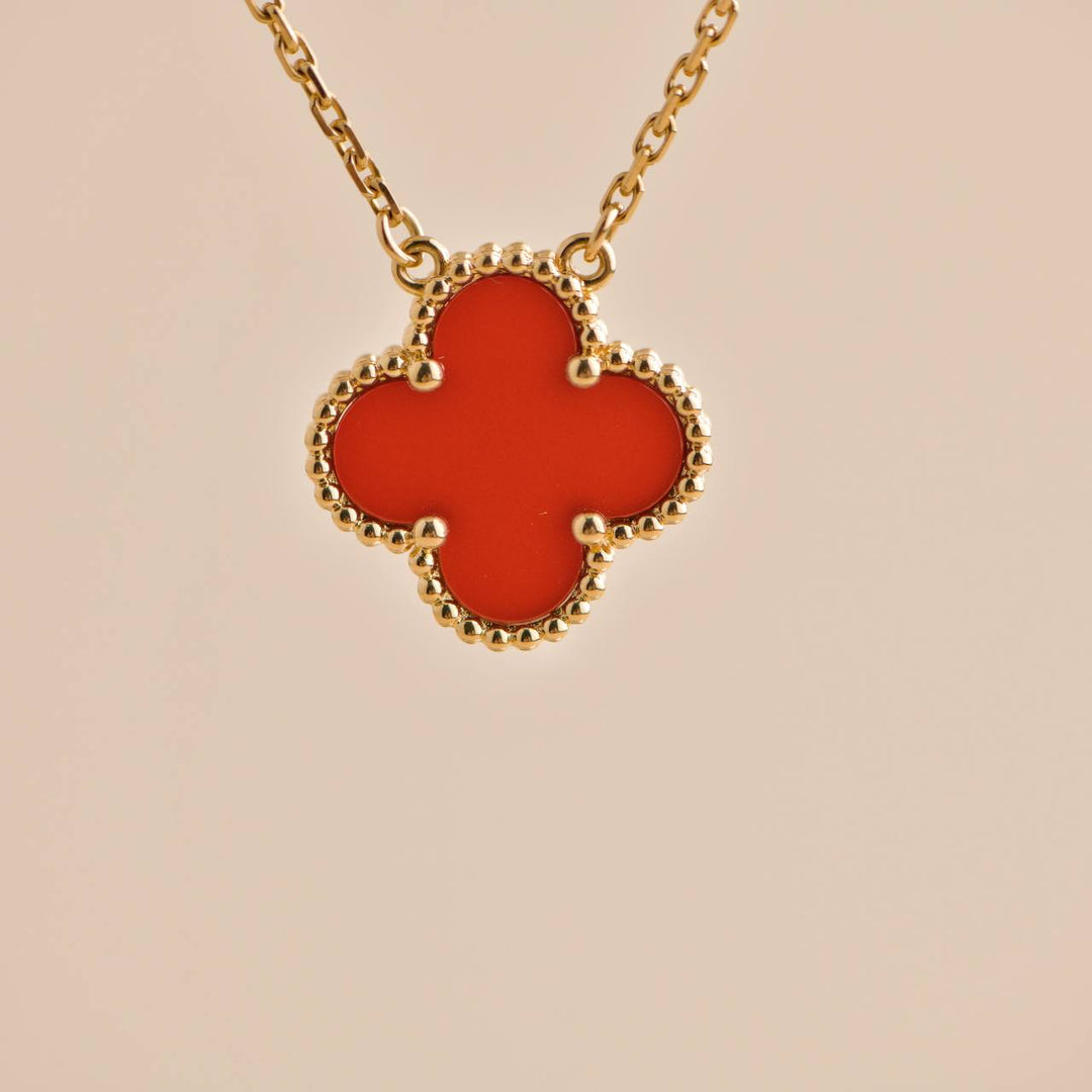 Preloved Van Cleef Vintage Alhambra Carnelian 18k Yellow Gold Pendant