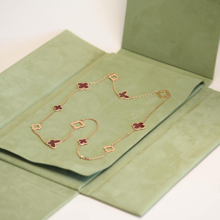 Preowned Van Cleef & Arpels Limited Edition Byzantine Lucky Alhambra Carnelian 18K Rose Gold Necklace