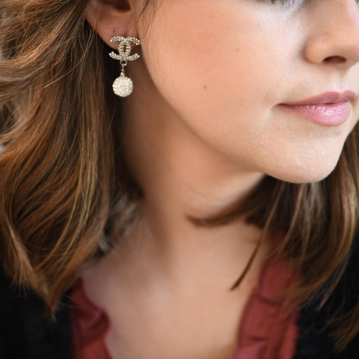 Second Hand Chanel Encrusted Crystal CC Drop Earrings