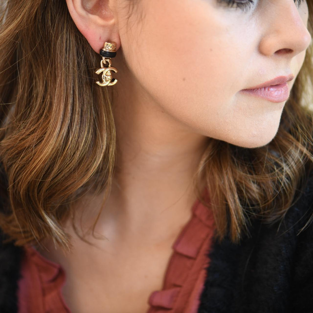 Second Hand Chanel CC Turn Lock Pendant Drop Earrings