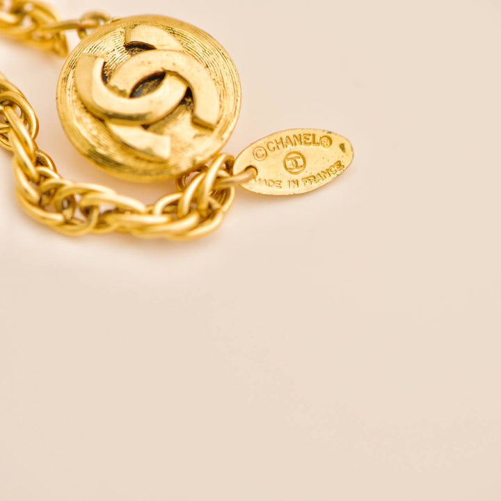 Second Hand Chanel CC Faux Pearl Gold Tone Rope Bead Necklace