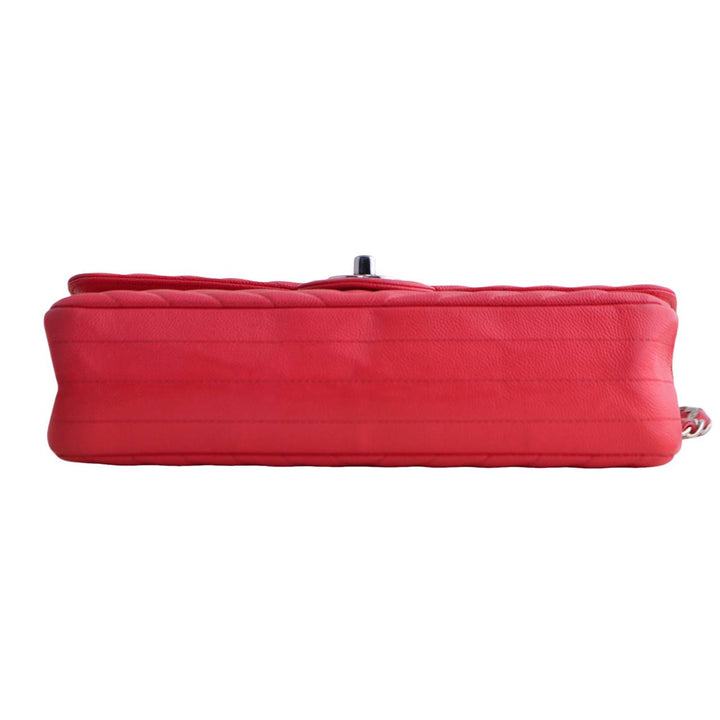 Used Chanel Red Chevron Caviar Medium Classic Double Flap Handbag