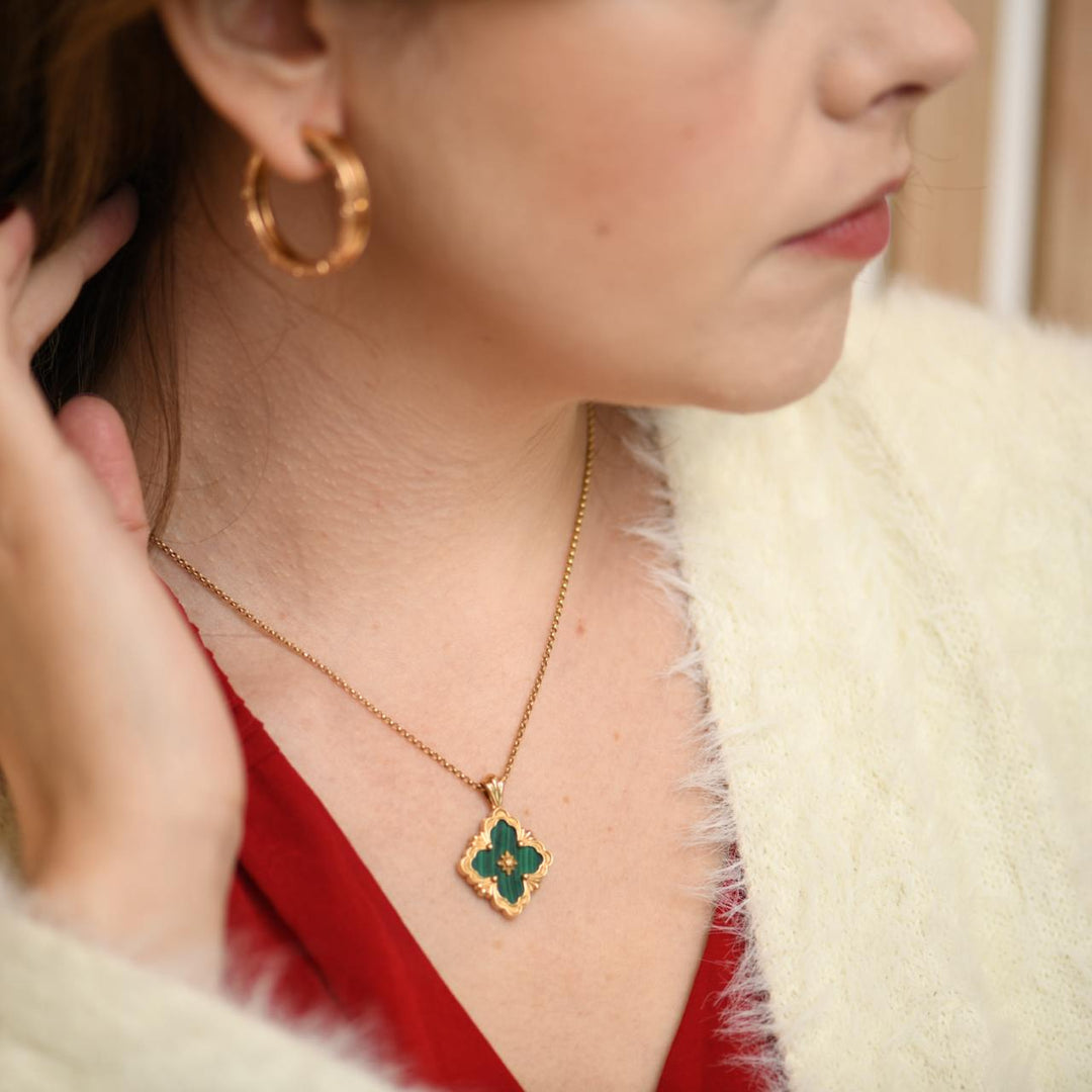 Preloved Buccellati Opera Tulle Malachite Yellow Gold Pendant Necklace