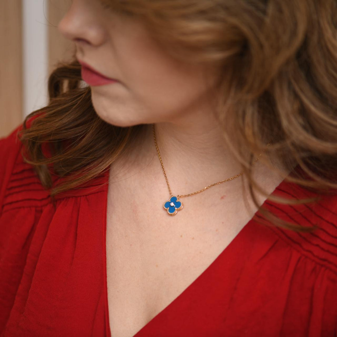 Second Hand Van Cleef & Arpels Diamond Celestial Blue Sèvres Porcelain 2019 Holiday Pendant Necklace