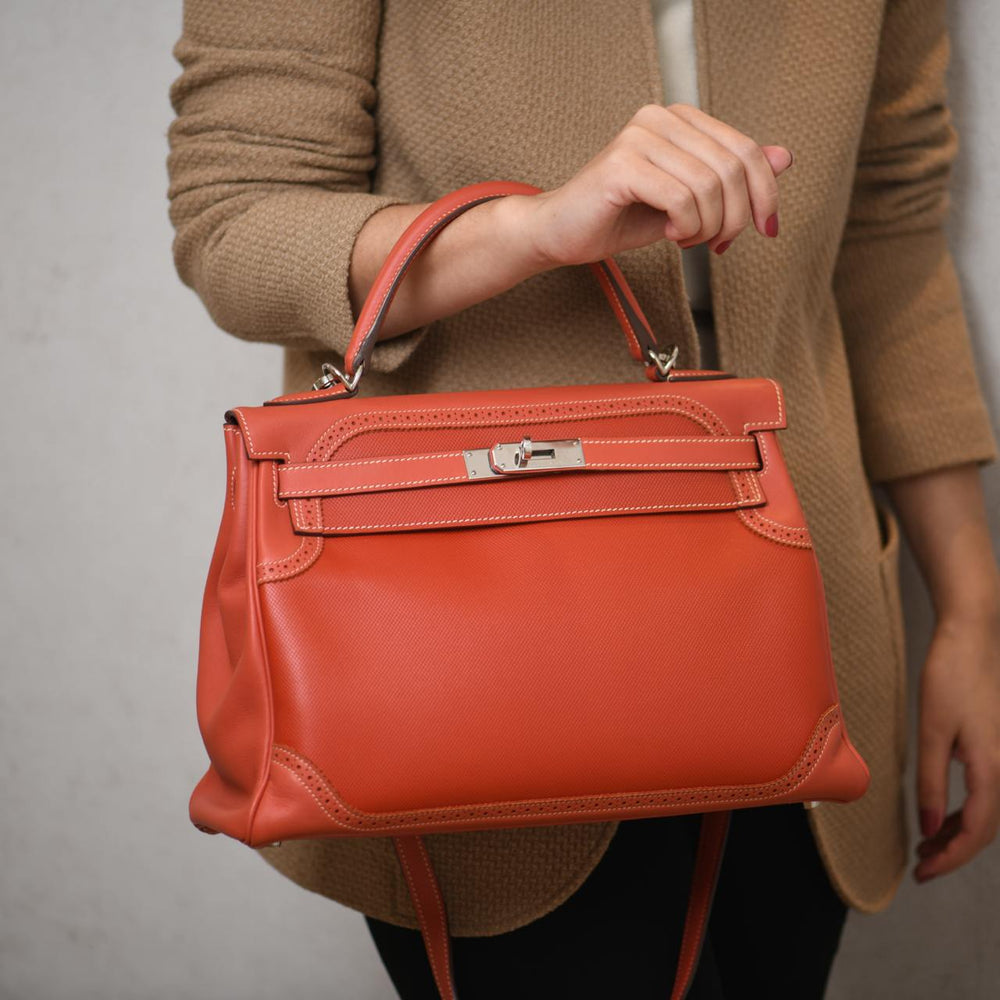 Preowned Hermès Kelly 32 Ghillies Retourne Swift Leather Palladium Hardware Handbag