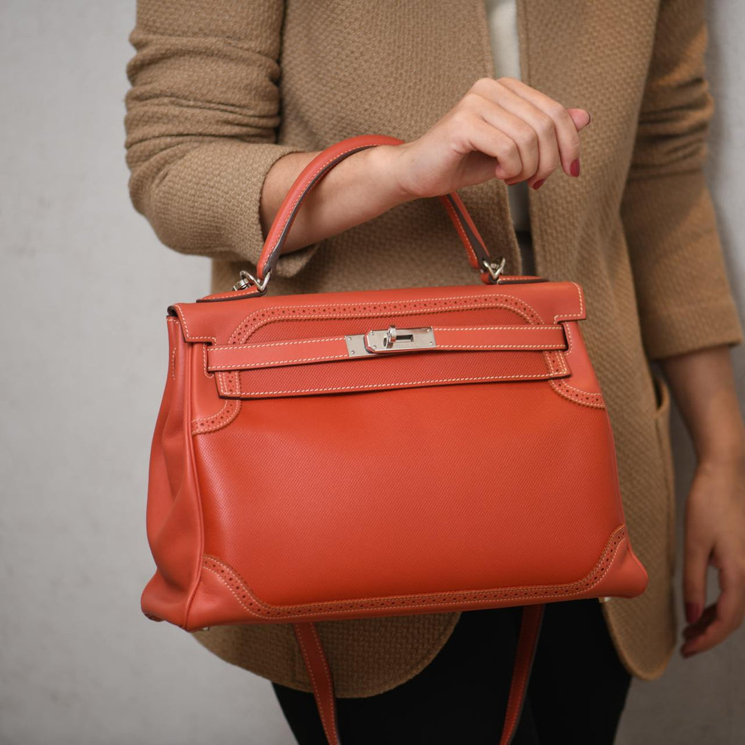 Preowned Hermès Kelly 32 Ghillies Retourne Swift Leather Palladium Hardware Handbag