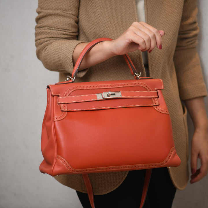 Preowned Hermès Kelly 32 Ghillies Retourne Swift Leather Palladium Hardware Handbag