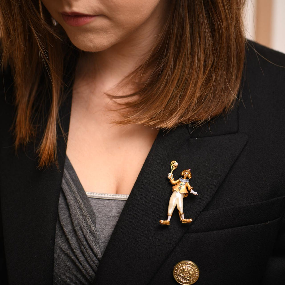 Preowned Pearl Diamond Multi-Gemstone 18K Yellow Gold Clown Brooch Pendant