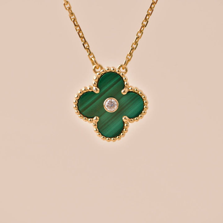 Preowned Van Cleef Vintage Alhambra Malachite Diamond 2013 Holiday Pendant Necklace