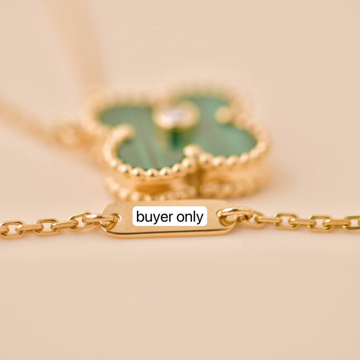 Second Hand Van Cleef Vintage Alhambra Malachite Diamond 2013 Holiday Pendant Necklace