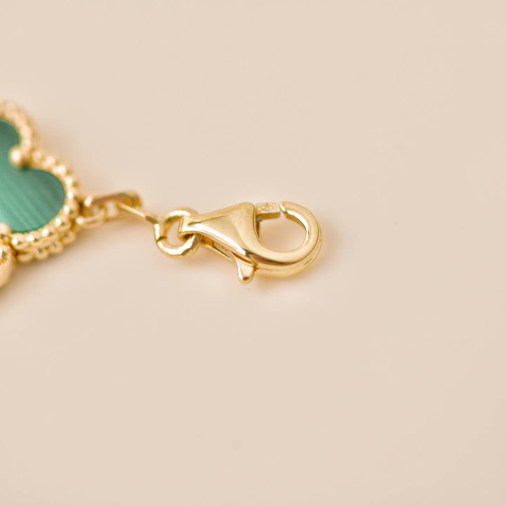 Second Hand VCA Vintage Alhambra 5 Motif Malachite 18K Gold Bracelet