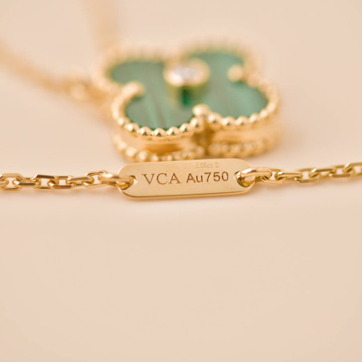 Preloved VCA Vintage Alhambra Malachite Diamond 2013 Holiday Pendant Necklace