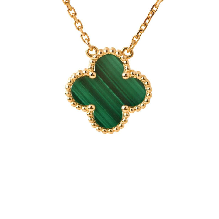 Preloved Van Cleef & Arpels Vintage Alhambra Malachite 18K Yellow Gold Pendant Necklace