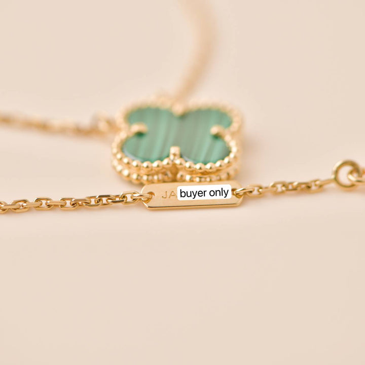 Preowned Van Cleef Vintage Alhambra Malachite 18K Yellow Gold Pendant Necklace