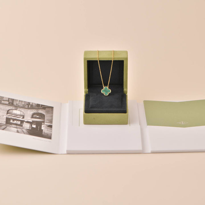 Preowned Van Cleef & Arpels Vintage Alhambra Malachite 18K Yellow Gold Pendant Necklace