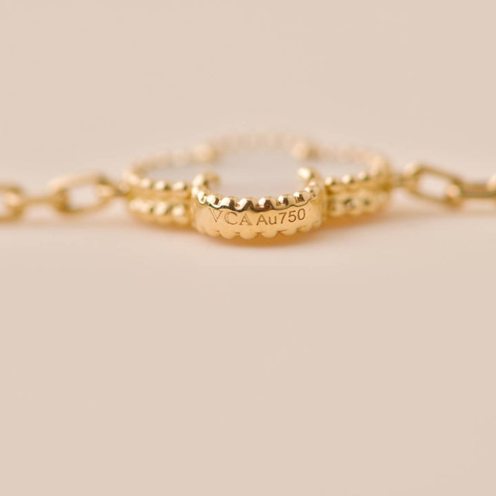Second Hand Van Cleef Vintage Alhambra Mother of Pearl 18K Yellow Gold Bracelet