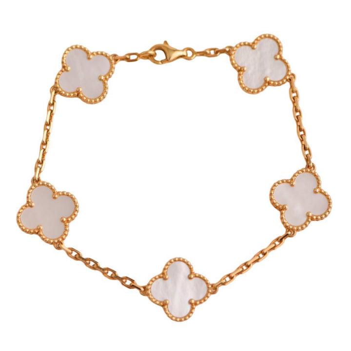 Preloved Van Cleef & Arpels Vintage Alhambra Mother of Pearl 18K Yellow Gold Bracelet