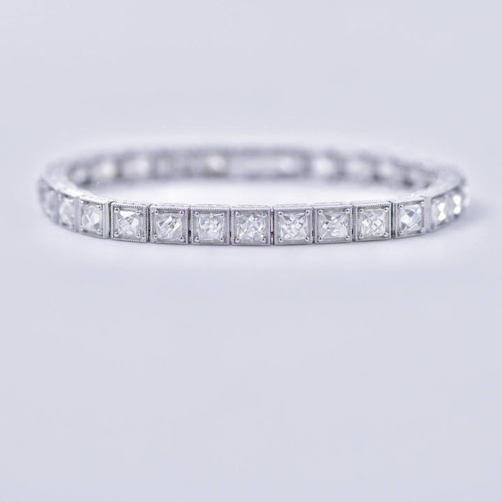 Art Deco Style Diamond 18K White Gold Line Bracelet