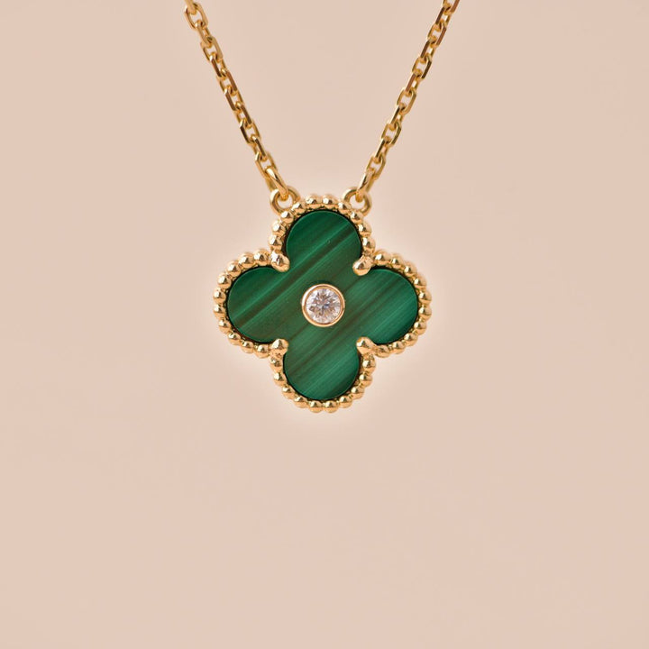 Preloved Van Cleef Vintage Alhambra Malachite Diamond 2013 Holiday Pendant Necklace