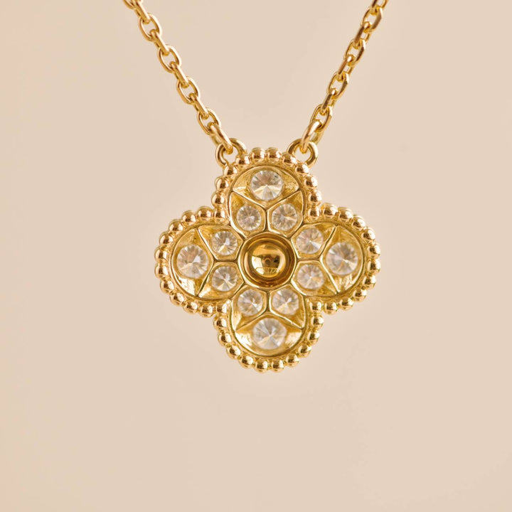 Preowned Van Cleef Vintage Alhambra Yellow Gold Diamond Paved Pendant