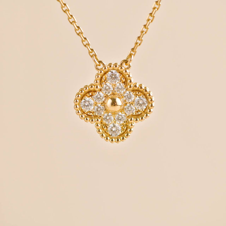 Preloved Van Cleef Vintage Alhambra Yellow Gold Diamond Paved Pendant