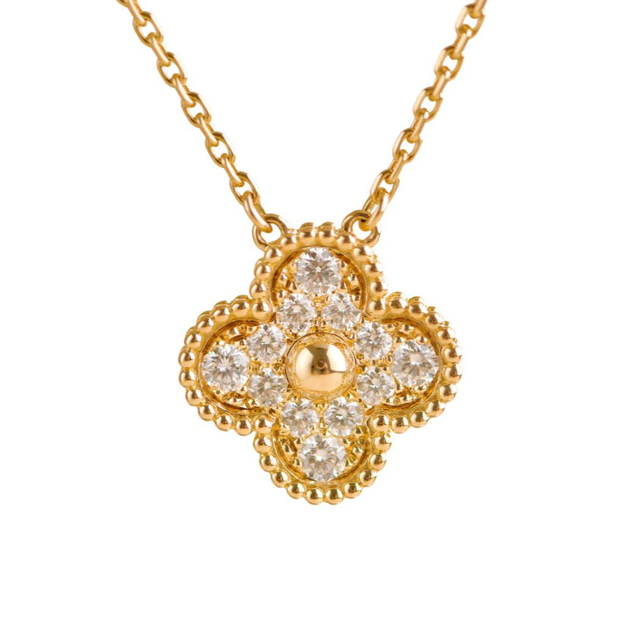 Preloved Van Cleef & Arpels Vintage Alhambra Yellow Gold Diamond Paved Pendant