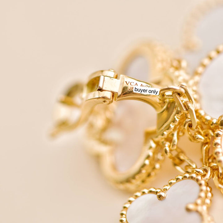 Preowned VCA Magic Alhambra 4 Motif Mother of Pearl 18K Yellow Gold Earrings