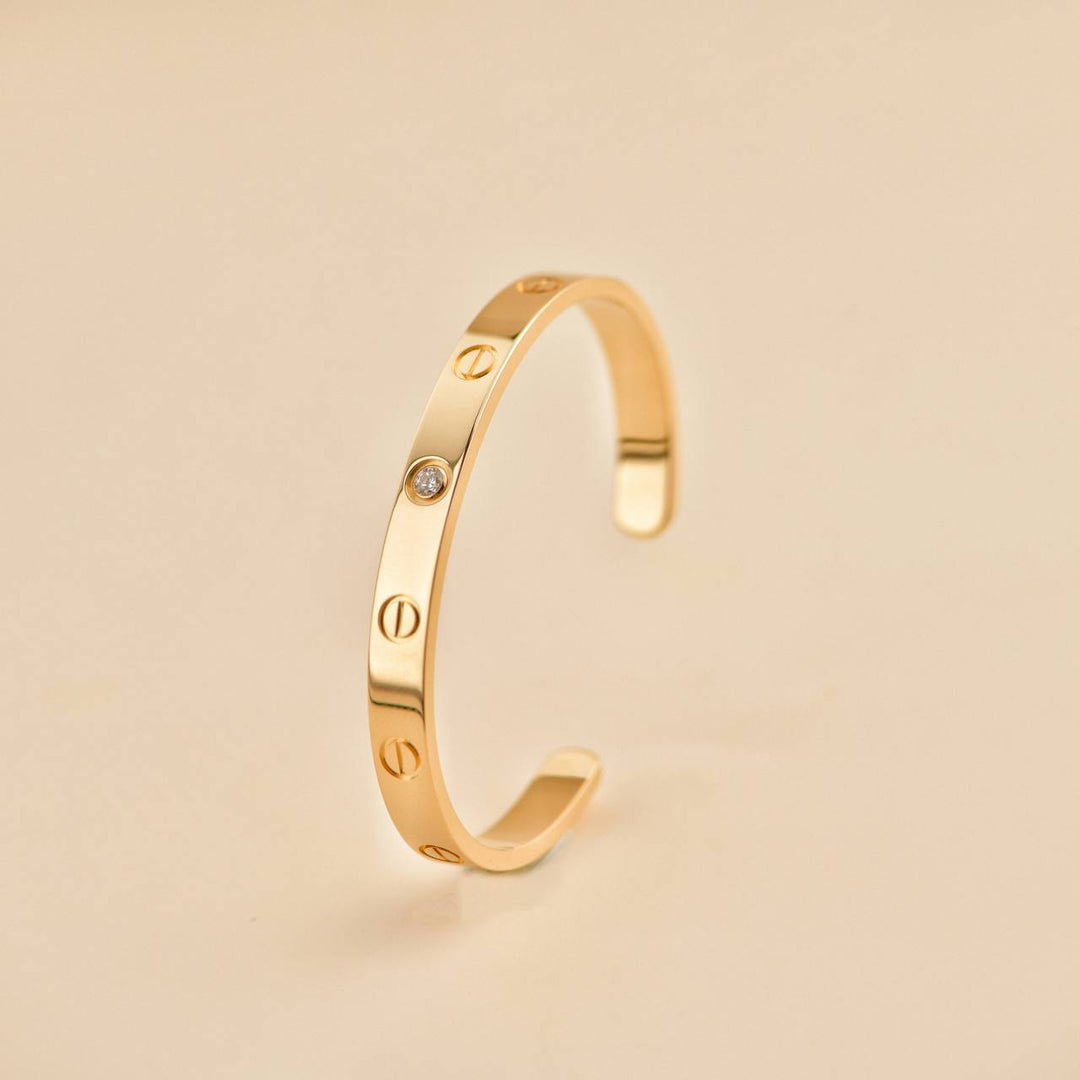 Second Hand Cartier Love 1 Diamond Yellow Gold Cuff Bracelet Size 16