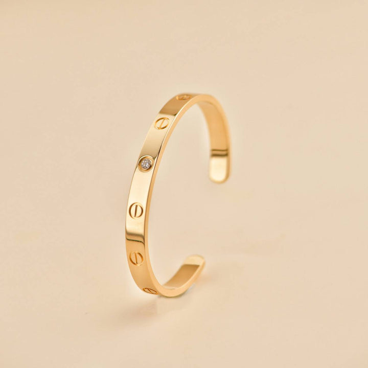 Second Hand Cartier Love 1 Diamond Yellow Gold Cuff Bracelet Size 16