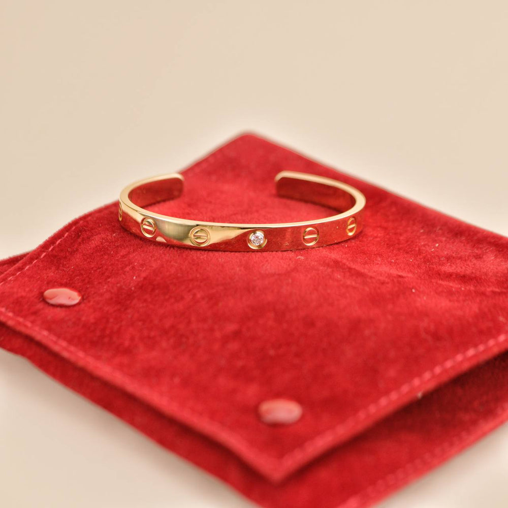 Preowned Cartier Love 1 Diamond Yellow Gold Cuff Bracelet Size 16