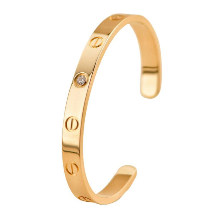 Preloved Cartier Love 1 Diamond Yellow Gold Cuff Bracelet Size 16