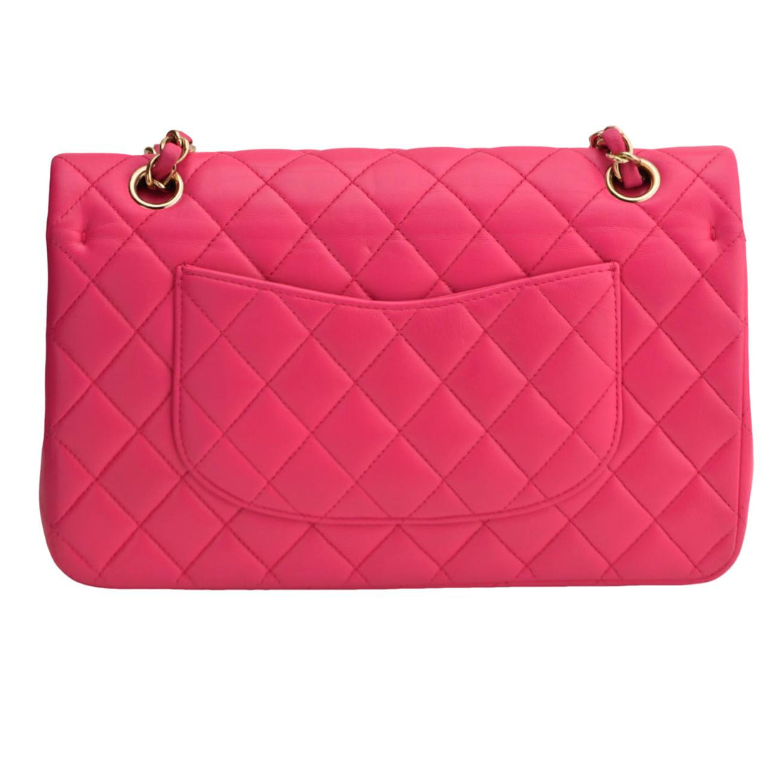 Second Hand Chanel Lambskin Fuchsia Quilted Medium Classic Double Flap Bag