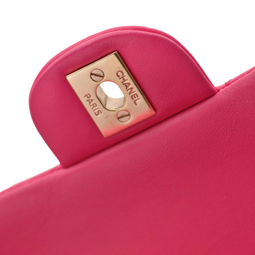 Preowned Chanel Lambskin Pink Quilted Medium Classic Double Flap Bag