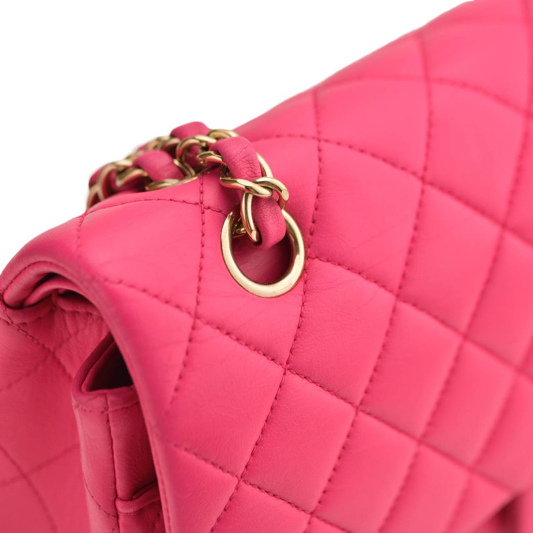 Preloved Chanel Lambskin Pink Quilted Medium Classic Double Flap Bag