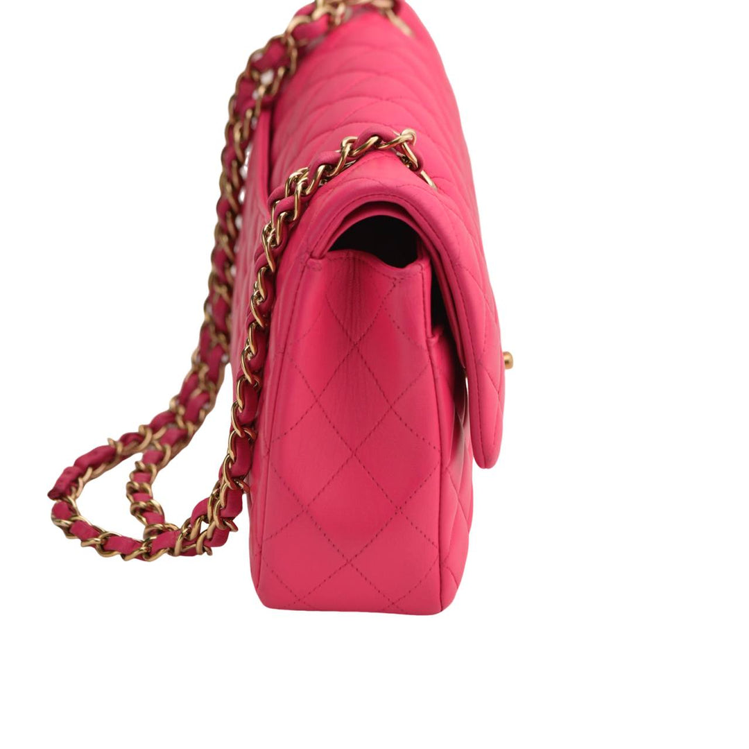 Second Hand Chanel Lambskin Pink Quilted Medium Classic Double Flap Bag