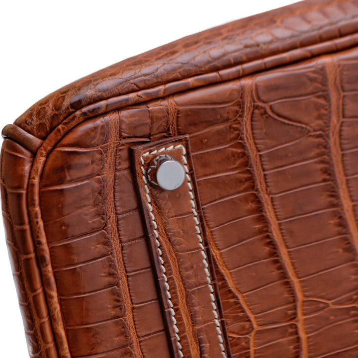 Second Hand Hermès Birkin 35 Brown Shiny Crocodile Handbag