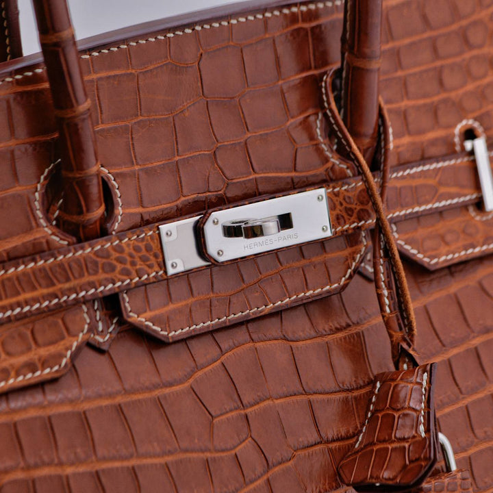 Preowned Hermès Birkin 35 Shiny Porosus Crocodile Handbag