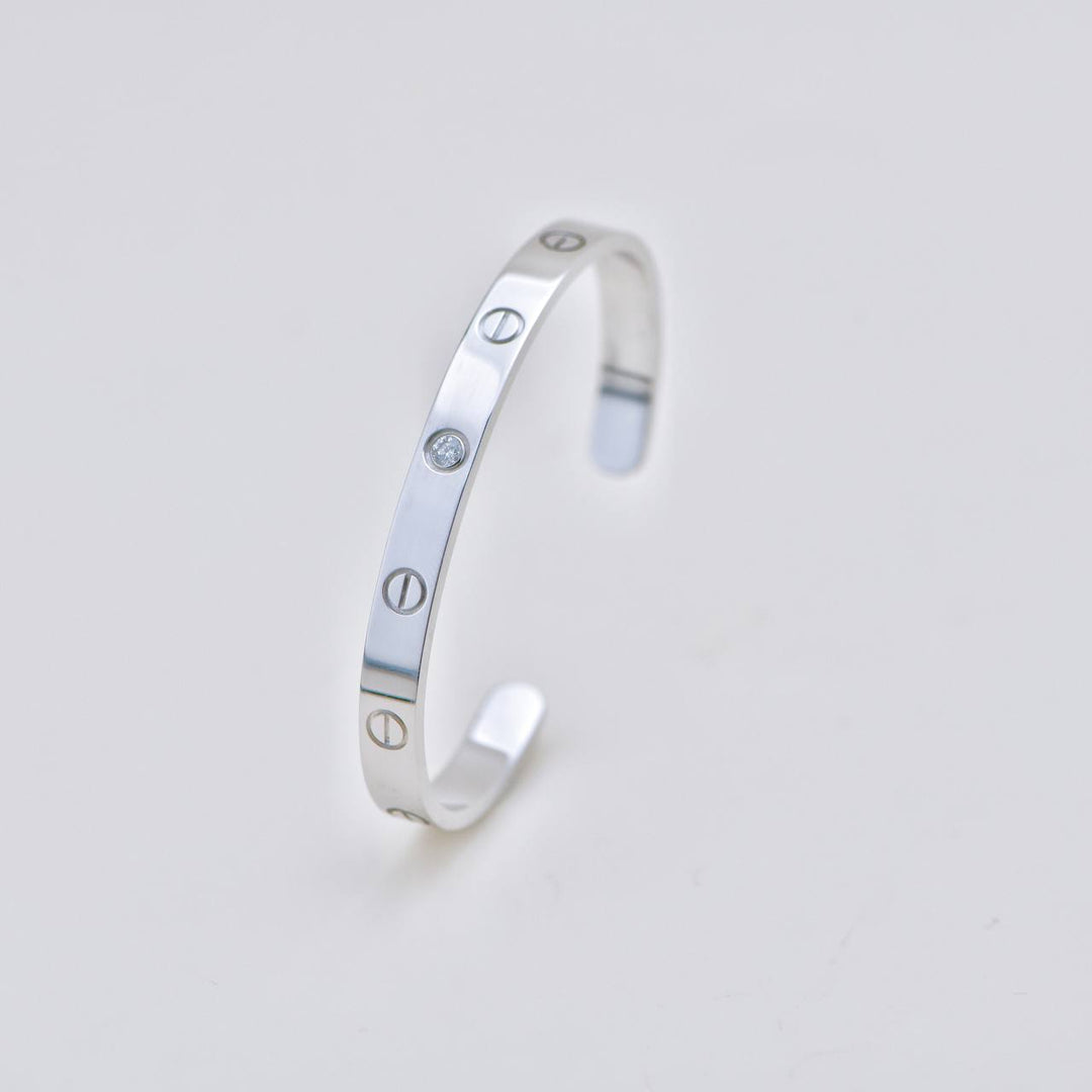 Second Hand Cartier Love One Diamond 18K White Gold Cuff Bracelet Size 17