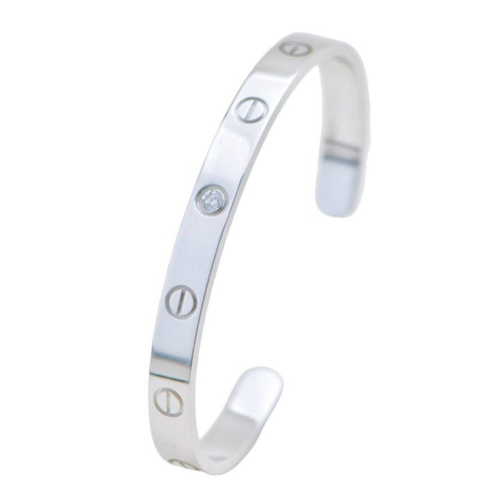 Preloved Cartier Love One Diamond 18K White Gold Cuff Bracelet Size 17