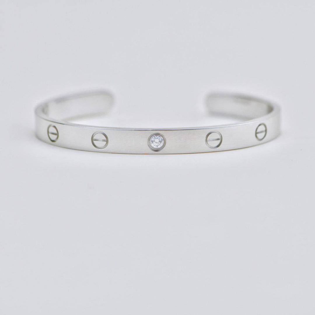 Prowed Cartier Love One Diamond 18K White Gold Cuff Bracelet