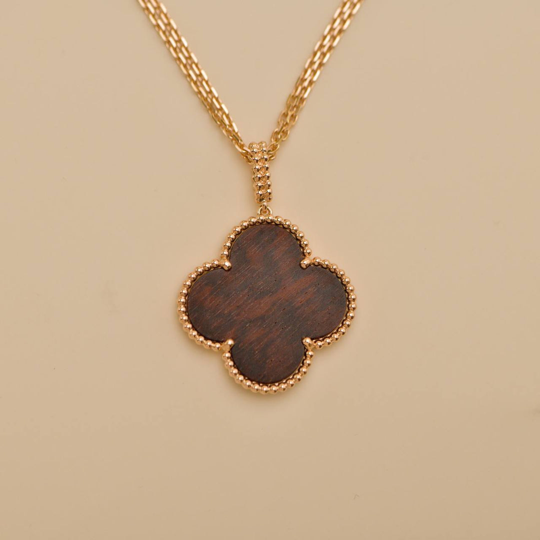 Preowned Van Cleef & Arpels Magic Alhambra Letterwood 18k Rose Gold Pendant Necklace