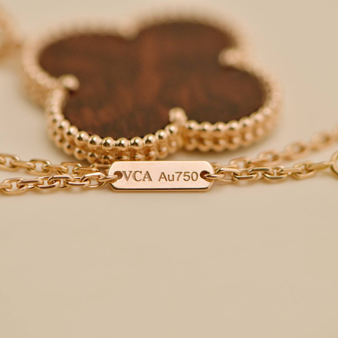 Preloved Van Cleef & Arpels Magic Alhambra Letterwood 18k Gold Pendant Necklace