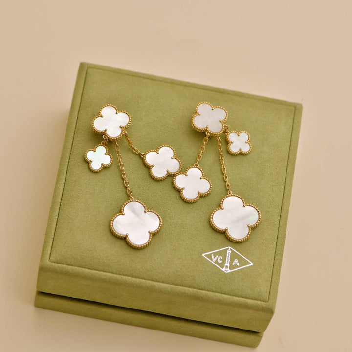 Second Hand Van Cleef & Arpels Magic Alhambra 4 motif Mother of Pearl 18K Yellow Gold Earrings