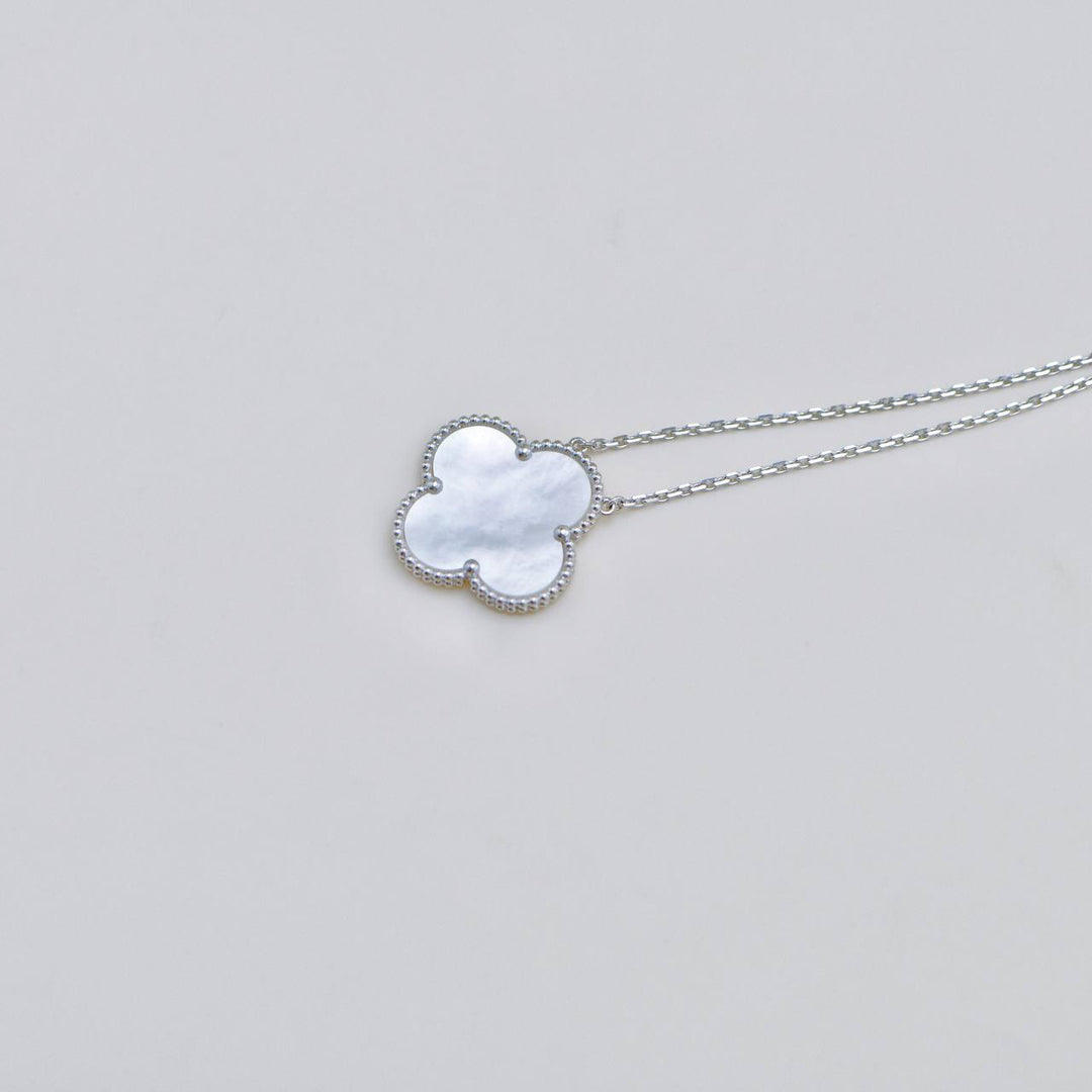 Preowned Van Cleef Magic Alhambra Mother of Pearl 18k White Gold Pendant Necklace