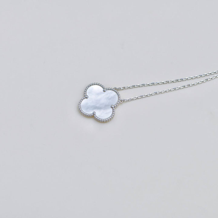 Preowned Van Cleef Magic Alhambra Mother of Pearl 18k White Gold Pendant Necklace