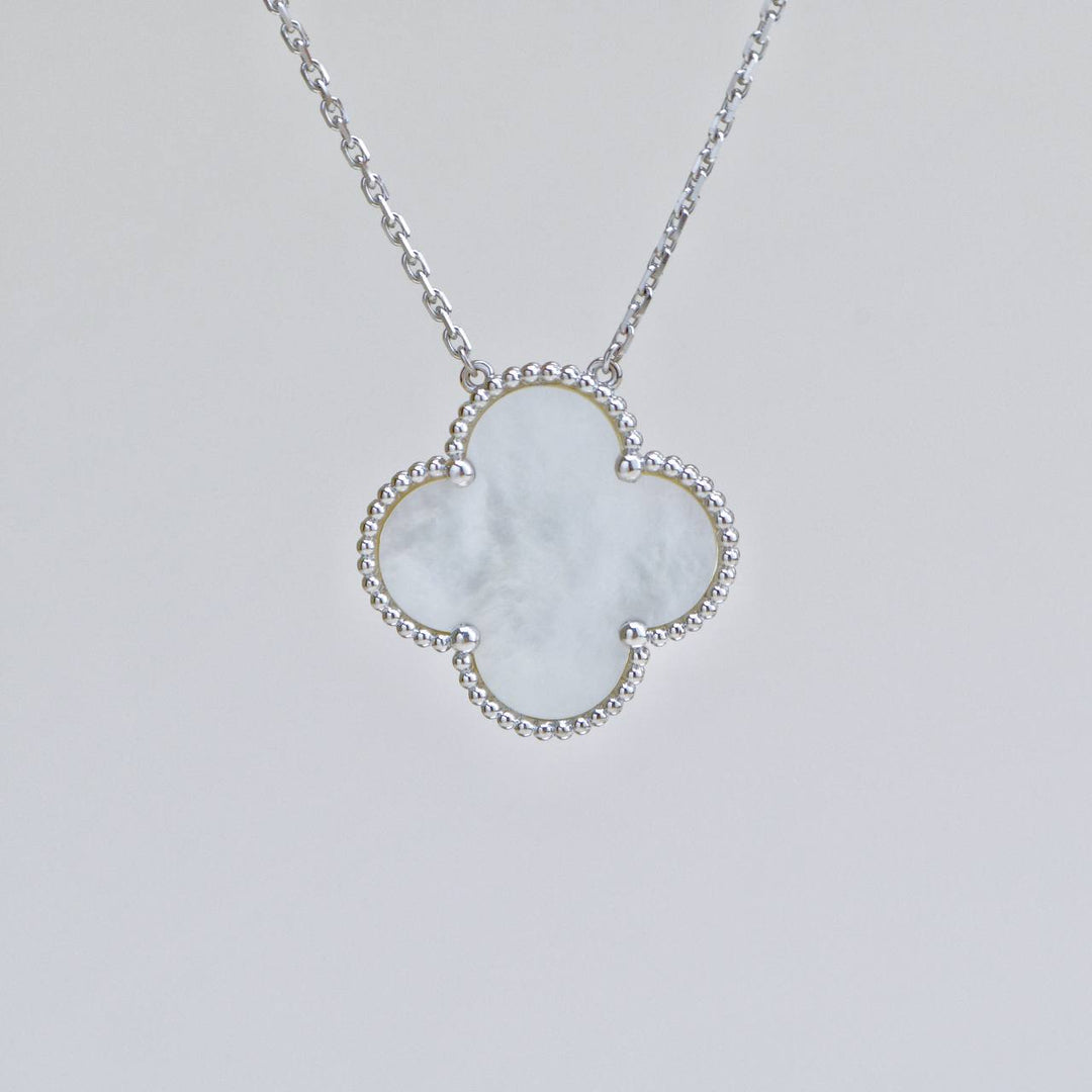 Preloved Van Cleef Magic Alhambra Mother of Pearl 18k White Gold Pendant Necklace